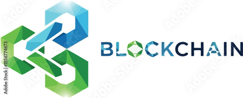Blockchain Technology Hexagonal Connectivity Logo with Text