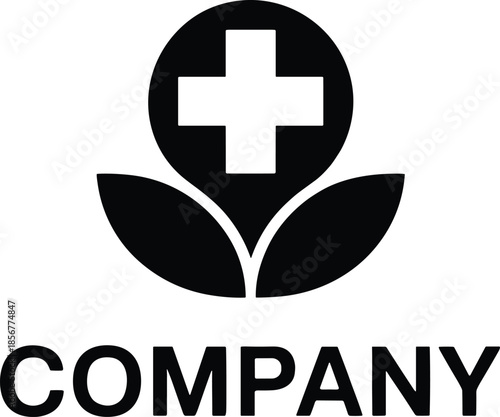 Green medical cross with leaves and company text