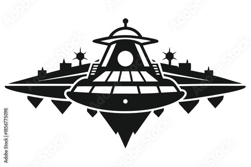 spaceship silhouette line art vector illustration