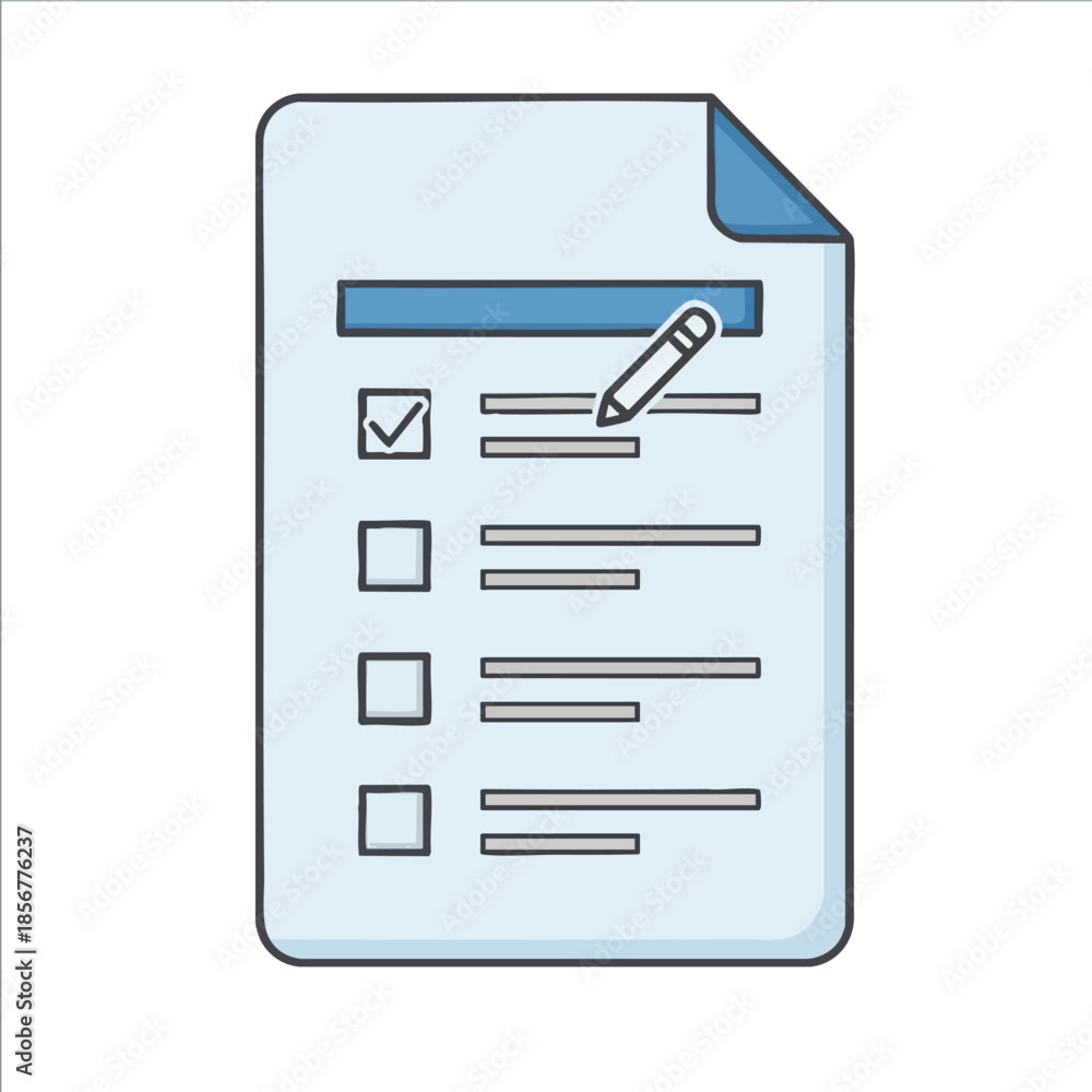 Fototapeta premium A filled checklist on a paper, with a pencil over the document