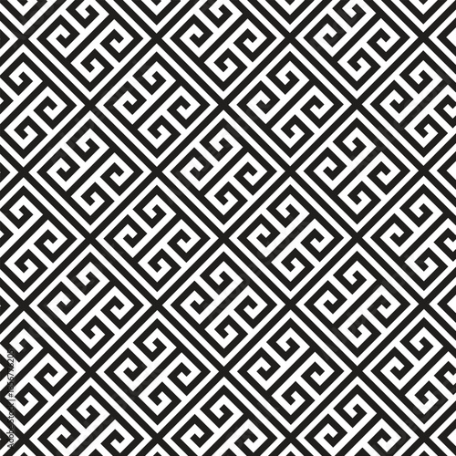Wallpaper Mural Black and white geometric seamless pattern with repeating Greek key motif. Ideal for background design, wallpaper, textile, packaging, branding, and modern decorative concepts Torontodigital.ca
