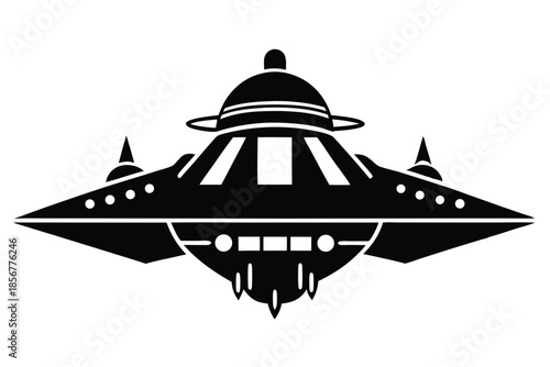 spaceship silhouette line art vector illustration