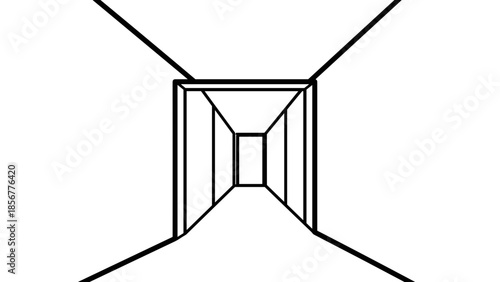 Black and White Corridor Perspective View.