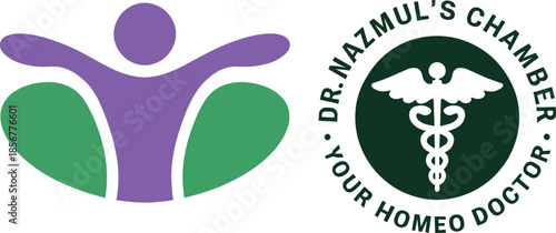 Green and purple medical with caduceus symbol medical green