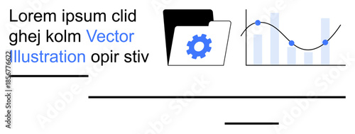 Data organization, business analysis, workflow optimization, information management, productivity tools, statistics. Folder with gear icon and chart lines. Data organization and business analysis