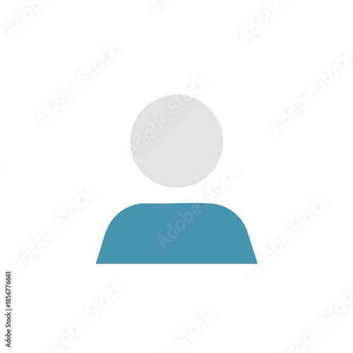 A simplistic human silhouette grey head and teal torso on white background