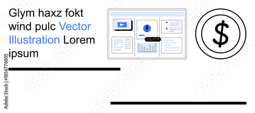 Financial analysis, business insights, e-commerce, data visualization, investment, reporting. Computer screen with graphs and a dollar symbol. Financial analysis and business insights concept