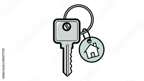 House Key with Keychain Tag Illustration.
