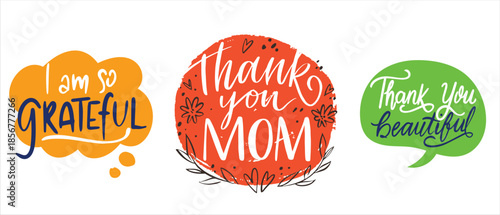 Artistic Thank You Mom Text Designs for Greeting Cards and Stickers