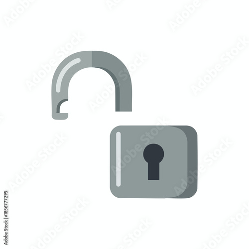 An open, grey padlock icon, keyhole present, against a white background