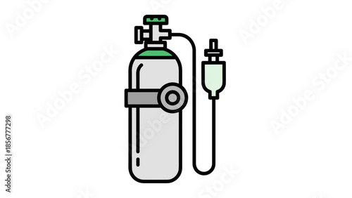 Oxygen Tank with Regulator and Tube.