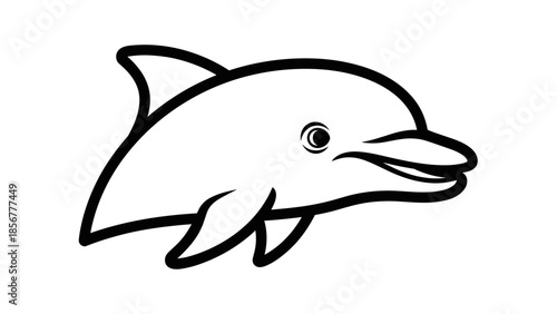 Simple Black and White Dolphin Illustration.