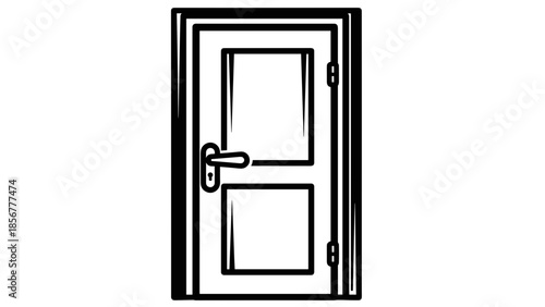 Simple Black and White Door Illustration.