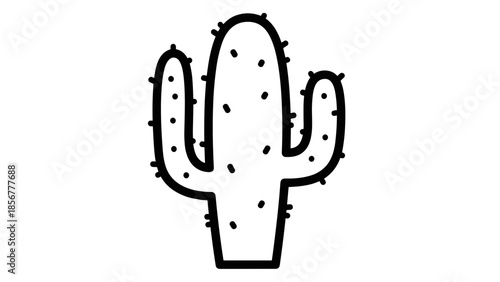 Simple Black Line Drawing of Cactus Plant.