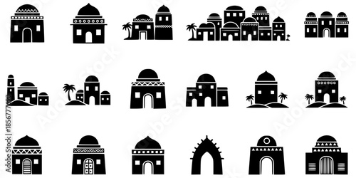 Traditional Nubian Village House Architecture Silhouette