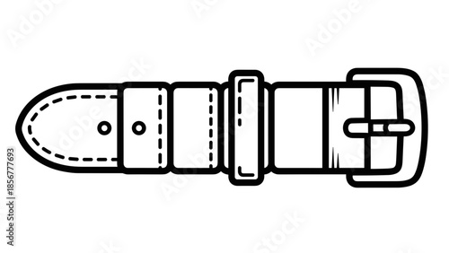 Simple Black Line Drawing of Leather Belt.