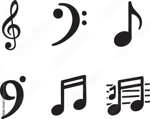 music notation, treble clef, bass clef, whole note, half note, eighth note, quarter note1.eps