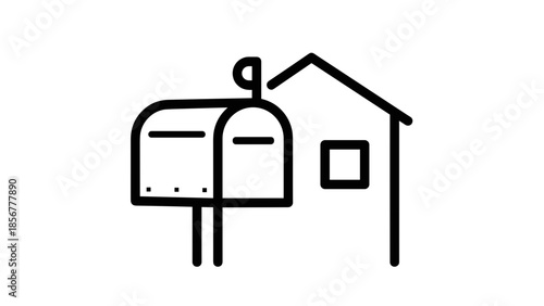 Simple House and Mailbox Line Art.