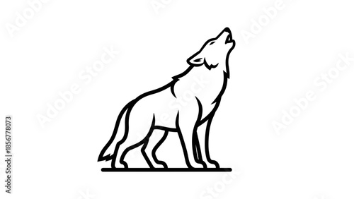 Simple Line Drawing of Howling Wolf.