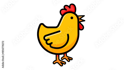 Yellow Cartoon Chicken Illustration with Red Comb.