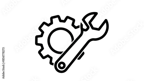 Wrench and Gear Icon Symbol.