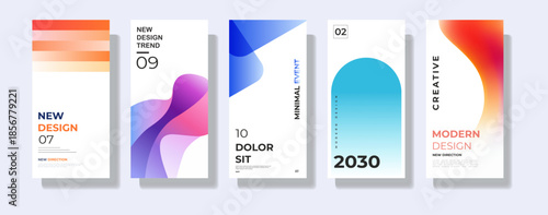 Modern abstract gradient poster design set with minimal creative layouts and soft color shapes for branding, presentation, flyer, editorial and digital design use