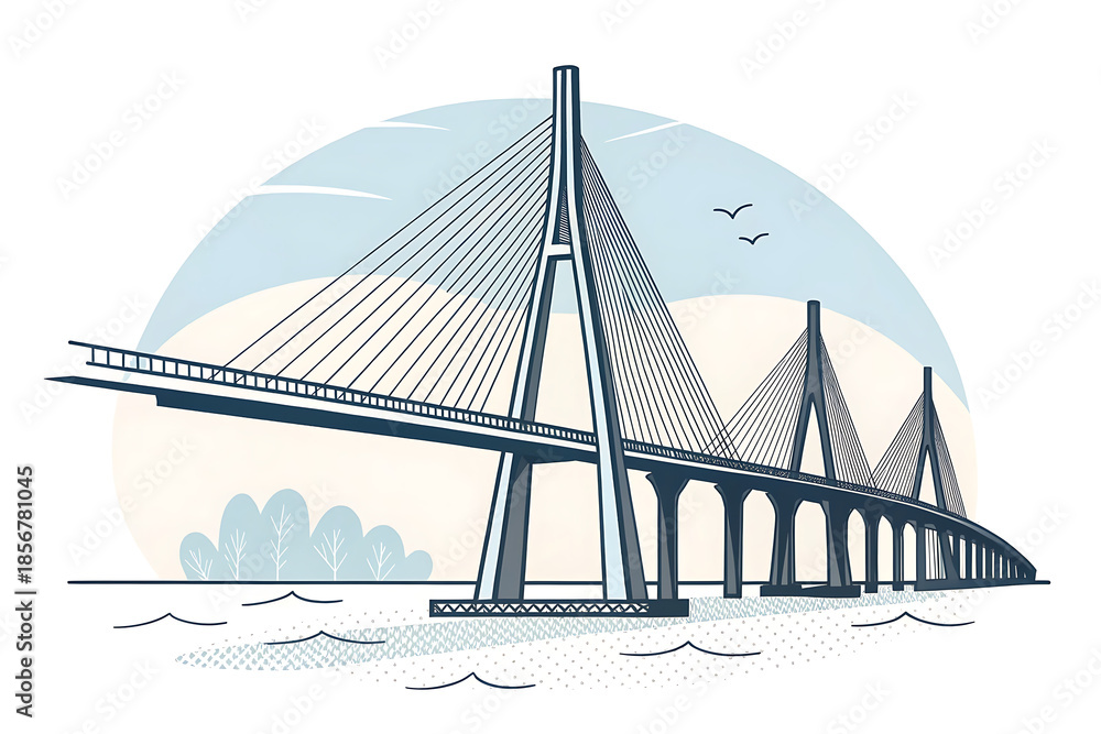 Fototapeta premium Minimal vector of Bandra-Worli Sea Link with simple cables