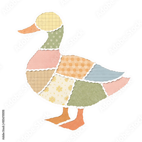 Patchwork duck paper collage illustration