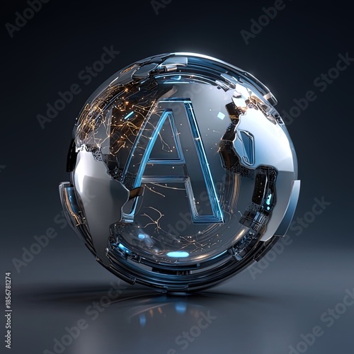 The image is a futuristic, stylized representation of the letter 