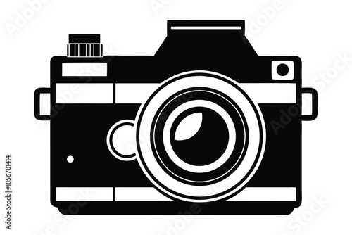 single lens reflex film camera silhouette line art vector illustration