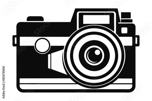 single lens reflex film camera silhouette line art vector illustration