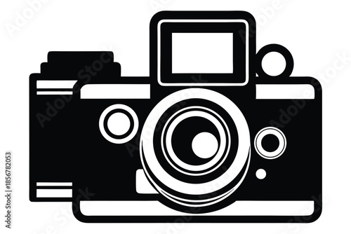 single lens reflex film camera silhouette line art vector illustration