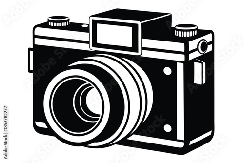 single lens reflex film camera silhouette line art vector illustration