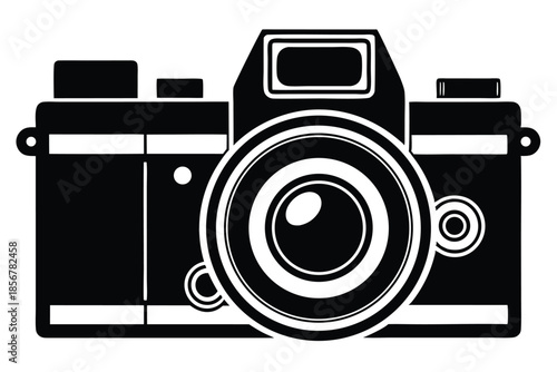 single lens reflex film camera silhouette line art vector illustration