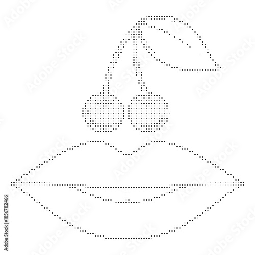 Cherry Lips Dotwork Illustration, Fruitful Beauty And Delicious Temptation