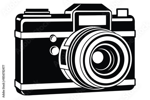 single lens reflex film camera silhouette line art vector illustration