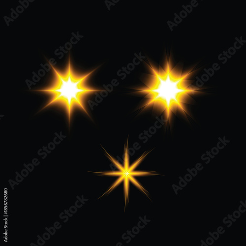 Three bright yellow stars on a black background