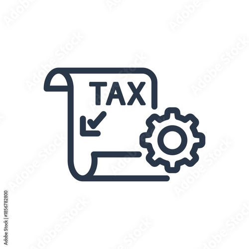 Tax Settings Icon. Document, Checklist, and Gear Outline