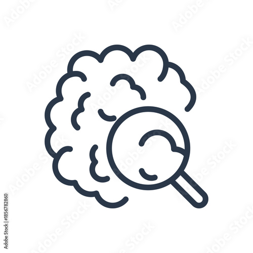 Brain Analysis Icon with Magnifying Glass for Research and Neurology