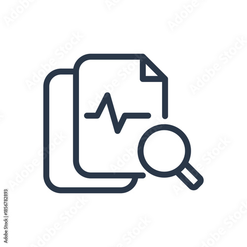 Medical Report Analysis Icon. Healthcare Data Search and ECG Waveform