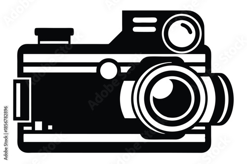 single lens reflex film camera silhouette line art vector illustration