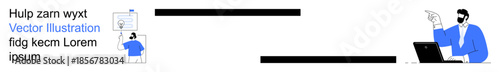 Online learning, remote meetings, digital communication, teamwork, professional guidance, virtual collaboration. A person in blue using a laptop and pointing to another icon. Online learning