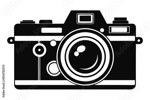 single lens reflex film camera silhouette line art vector illustration