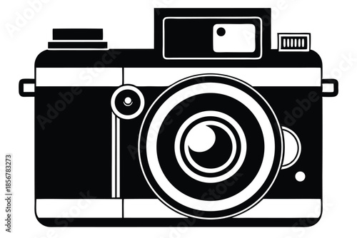 single lens reflex film camera silhouette line art vector illustration