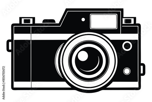 single lens reflex film camera silhouette line art vector illustration