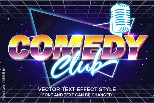 comedy club night pub retrowave typography lettering editable text effect font style template design