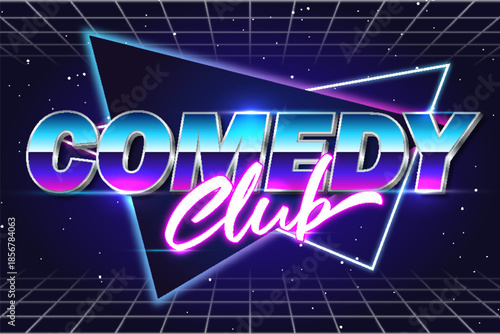 comedy club retrowave synthwave typography lettering editable text effect font style template design