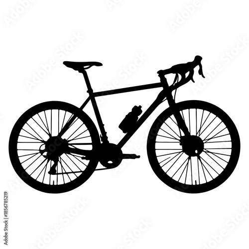 Black silhouette of a gravel bicycle with water bottle on white background bike gravel bike