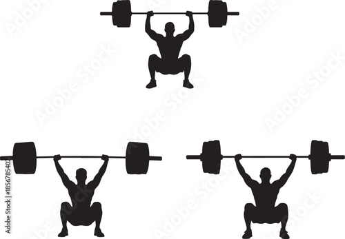 Silhouette of Person Lifting Barbell Overhead in Squat Position