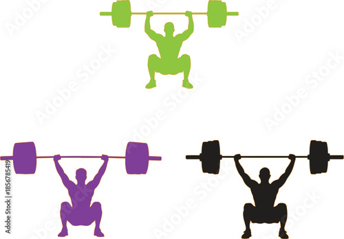 Three People Lifting Barbell Weights in Different Colors